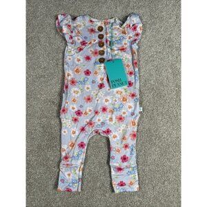 Posh Peanut Carissa Ruffled Capsleeve Henley romper 0-3 months Flowers Floral PP
